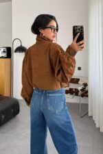 Owen Düğmeli Süet Kısa Ceket Camel - Görsel 4