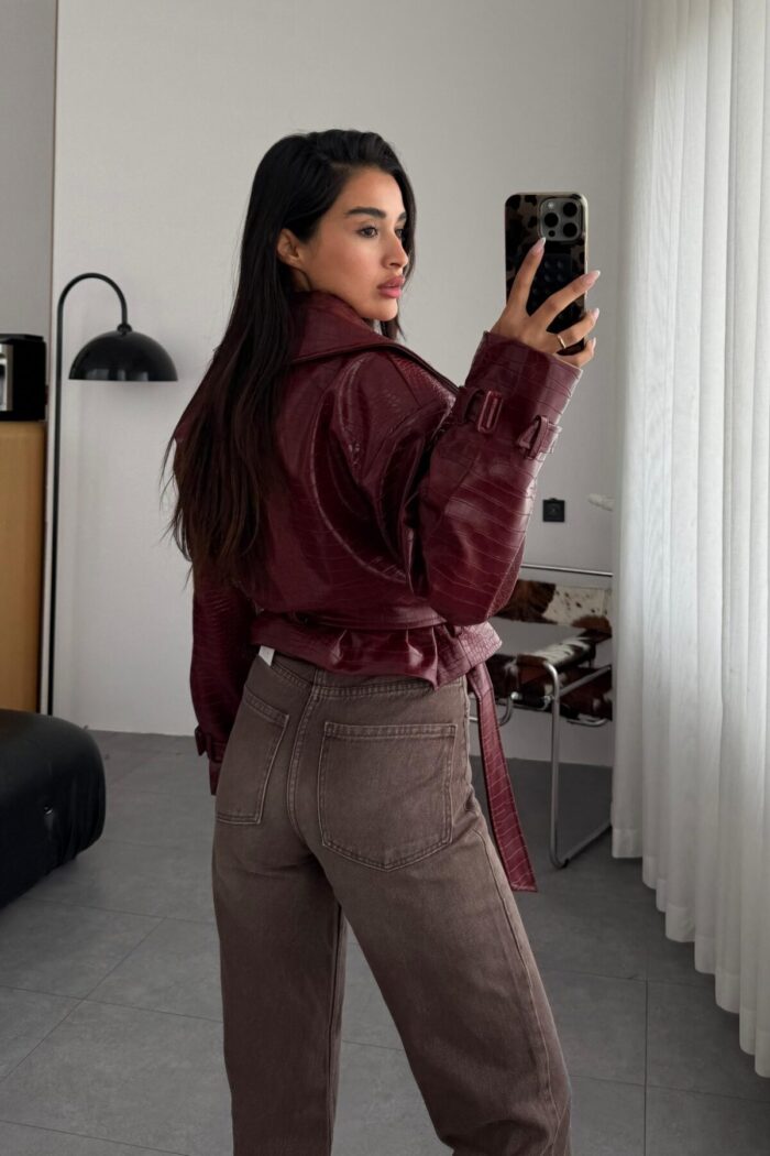 Yılan Derisi Bordo Ceket - Görsel 4