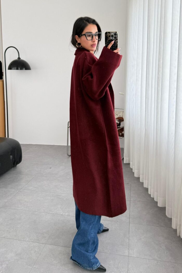 Winter Maxi Kaban Hırka Vişne Çürüğü - Görsel 3