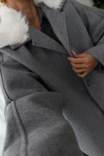 Oversize Yakası Kürklü Ceket Antrasit - Görsel 2