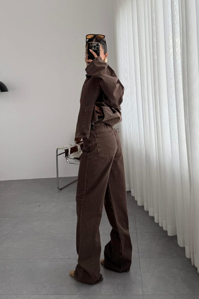Carla Wide Leg Kahve Eskitme Jean - Görsel 4
