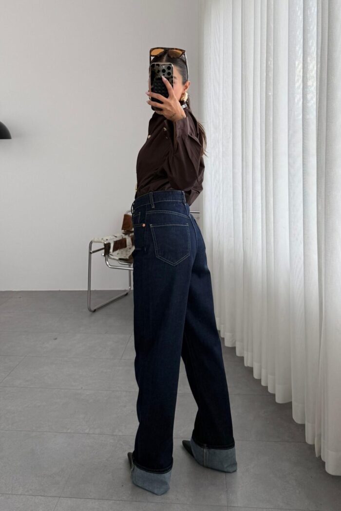 Eva Wide Leg Lacivert Jean - Görsel 4