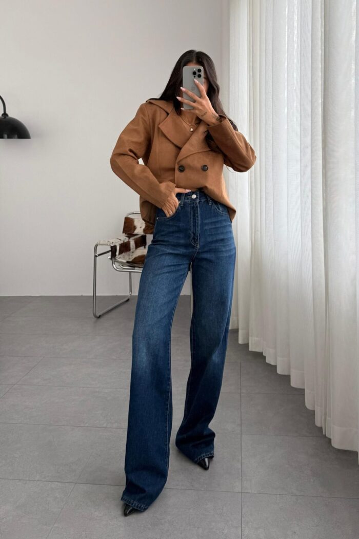 Janes Wide Leg Lacivert Eskitme Jean - Görsel 1