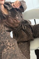 Fuly Koyu Leopar Desenli Gömlek Pantolon Takım - Görsel 4