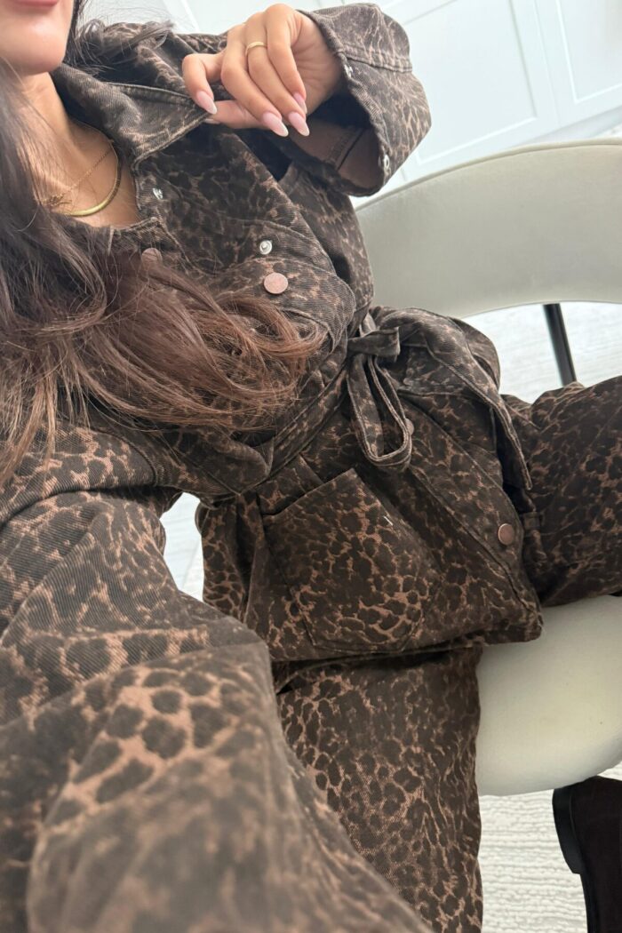 Fuly Koyu Leopar Desenli Gömlek Pantolon Takım - Görsel 4