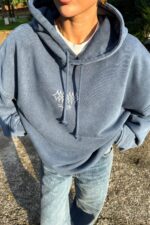 Arkası Baskılı Oversize Yıkamalı Sweat Mavi - Görsel 3