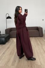 Pamel Ceket Balon Pantolon Takım Bordo - Görsel 4