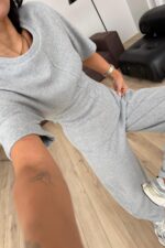 Belden Oturtmalı Triko Takım Gri - Görsel 3