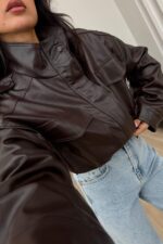 Beli Lastikli Deri Ceket Acı Kahve - Görsel 3