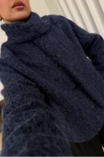 Atkılı Düğmeli Kırçıllı Ceket Lacivert - Görsel 3