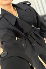 Ara Yakalı Trençkot Siyah - Görsel 2