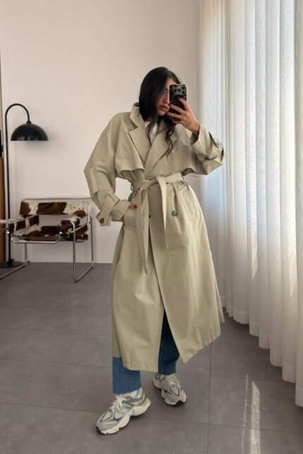 Lowell Oversize Premium Trençkot Adaçayı Yeşil