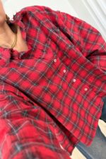 Lazer Kesim Ekose Gömlek Kırmızı - Görsel 2