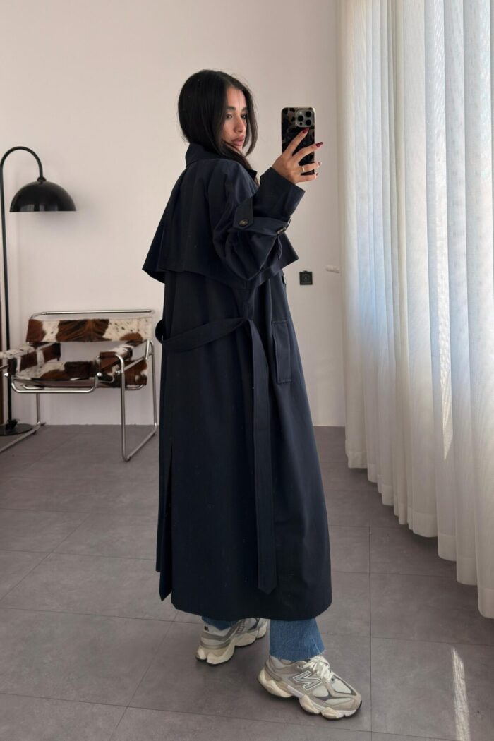 Lowell Oversize Premium Trençkot Lacivert - Görsel 4