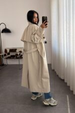 Lowell Oversize Premium Trençkot Taş - Görsel 4