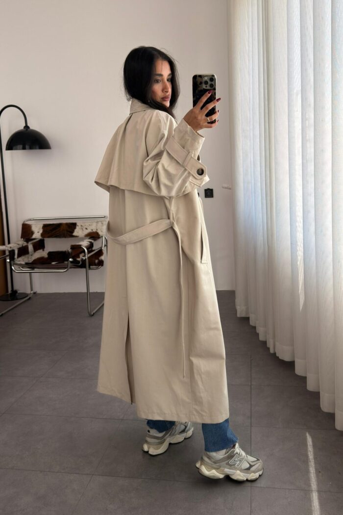 Lowell Oversize Premium Trençkot Taş - Görsel 4