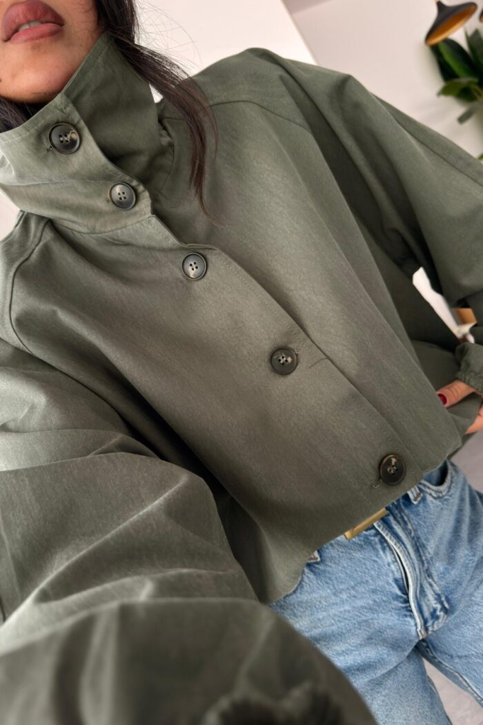 Oversize Dik Yaka Bomber Trenç Haki - Görsel 3