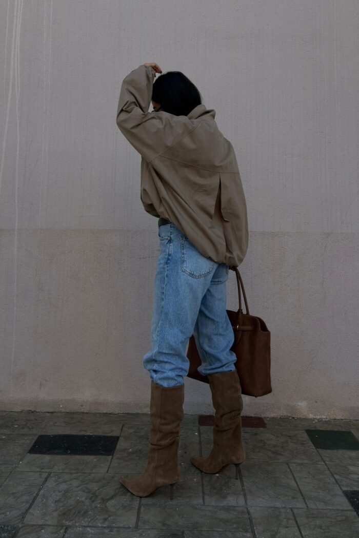 Oversize Dik Yaka Bomber Trenç Vizon - Görsel 5