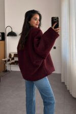 Önden Bağlamalı Kırçıllı Ceket Bordo - Görsel 3