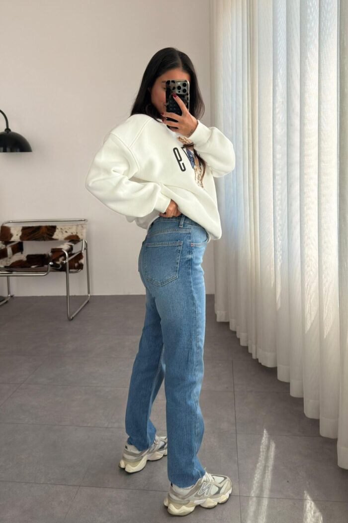 Kesik Paçalı Mavi Slim Fit Jean - Görsel 4