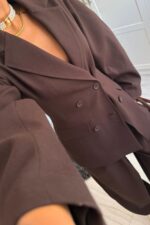 Paçası Lastikli Pantolon Blazer Takım Acı Kahve - Görsel 4