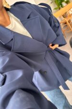 Oversize Beli Bağlamalı Kısa Trenç Lacivert - Görsel 3