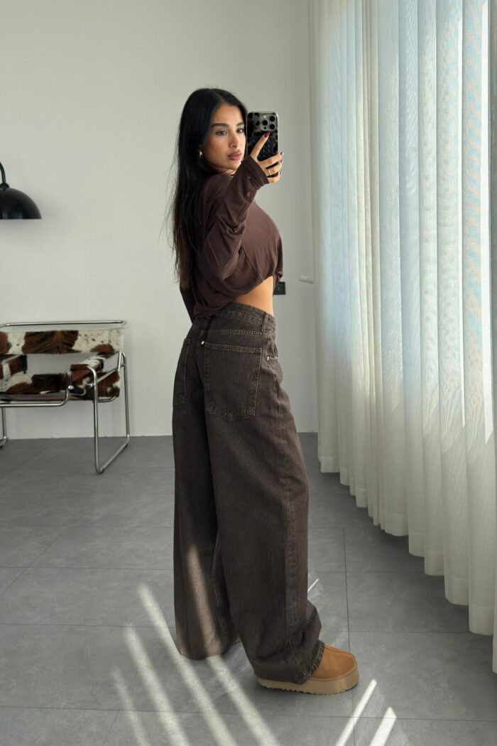 Morgan Baggy Kahve Eskitme Jean - Görsel 3