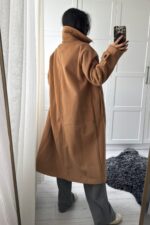 Düğmeli Kalın Kaşe Kaban Camel - Görsel 5