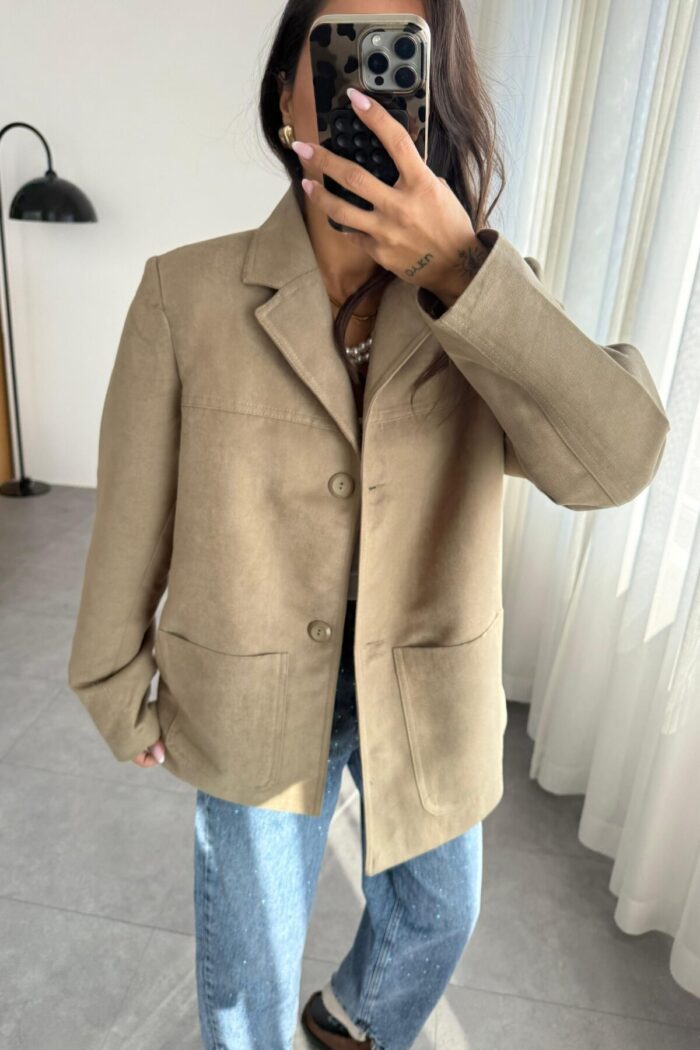 Oversize Nubuk Ceket Vizon - Görsel 2