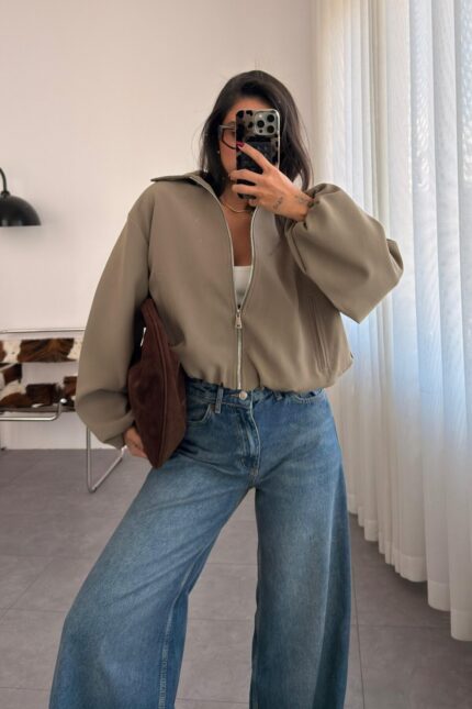 Beli Lastikli Bomber Ceket Haki