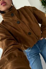 Owen Düğmeli Süet Kısa Ceket Camel - Görsel 3