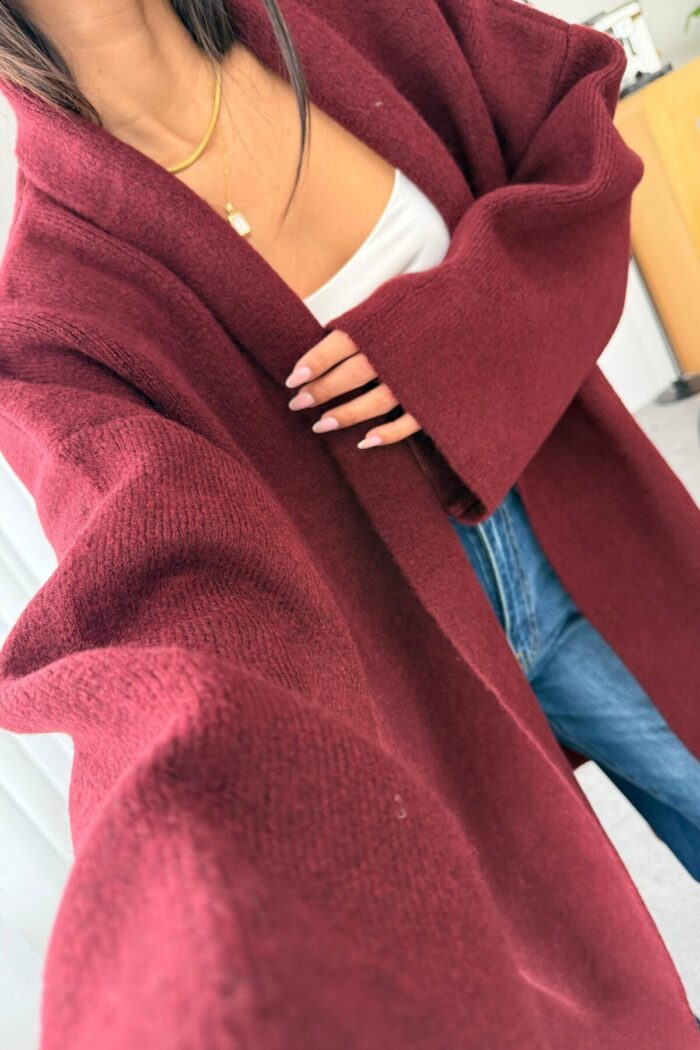 Winter Maxi Kaban Hırka Vişne Çürüğü - Görsel 2