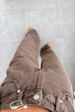 Carla Wide Leg Kahve Eskitme Jean - Görsel 3