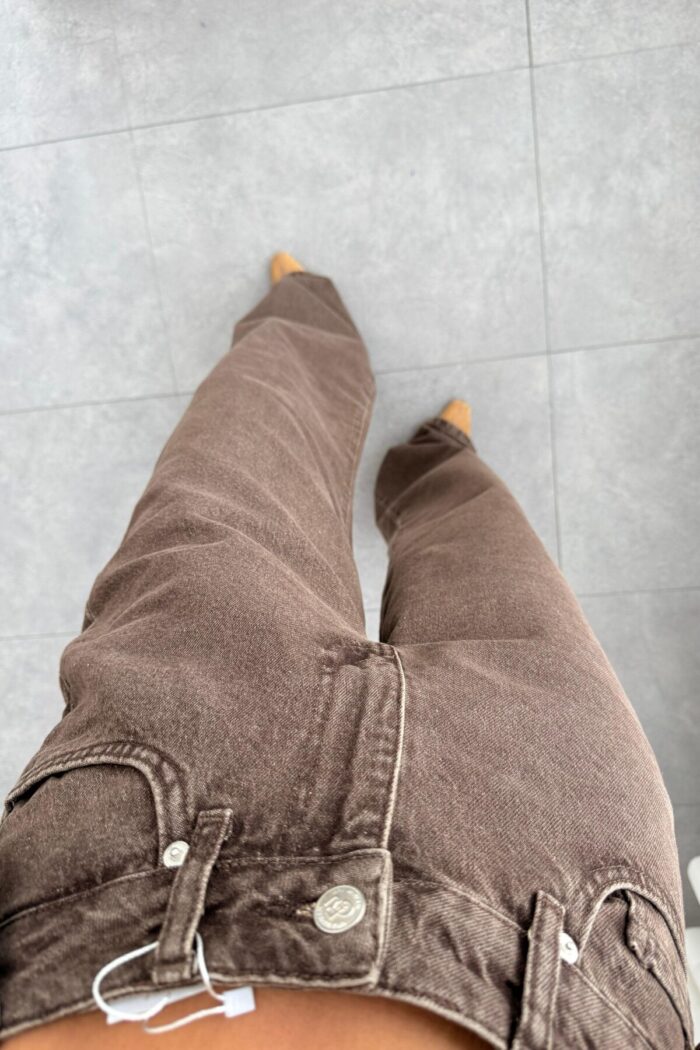 Carla Wide Leg Kahve Eskitme Jean - Görsel 3
