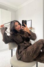 Fuly Koyu Leopar Desenli Gömlek Pantolon Takım - Görsel 3