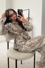 Fuly Açık Leopar Desenli Gömlek Pantolon Takım - Görsel 2