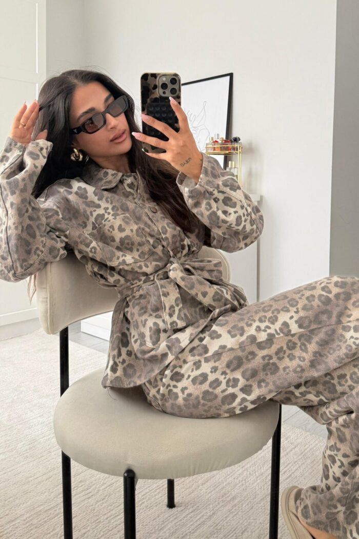 Fuly Açık Leopar Desenli Gömlek Pantolon Takım - Görsel 2
