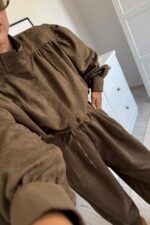 Balon Kol Şalvar Süet Takım Haki - Görsel 3