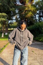 Arkası Baskılı Oversize Yıkamalı Sweat Antrasit - Görsel 2