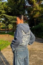 Arkası Baskılı Oversize Yıkamalı Sweat Mavi - Görsel 4