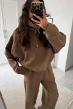 Dik Yaka Fermuarlı Triko Takım Haki - Görsel 2