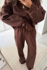 Dik Yaka Fermuarlı Triko Takım Kahverengi - Görsel 3