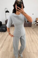 Belden Oturtmalı Triko Takım Gri - Görsel 2