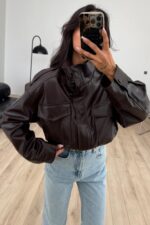 Beli Lastikli Deri Ceket Acı Kahve - Görsel 2