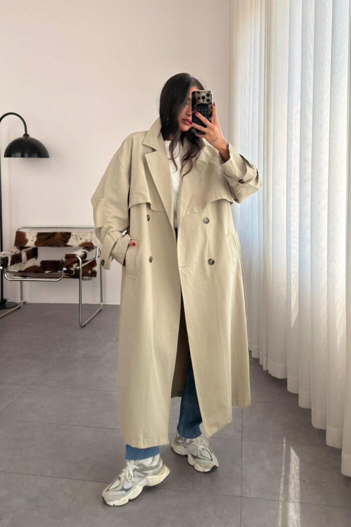 Lowell Oversize Premium Trençkot Adaçayı Yeşil - Görsel 2