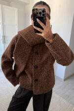 Atkılı Düğmeli Kırçıllı Ceket Kahverengi - Görsel 2