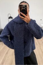 Atkılı Düğmeli Kırçıllı Ceket Lacivert - Görsel 2