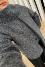 Atkılı Düğmeli Kırçıllı Ceket Antrasit - Görsel 3