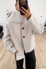 Atkılı Düğmeli Kırçıllı Ceket Ekru - Görsel 2