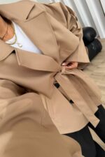 Kruvaze Kısa Trençkot Camel - Görsel 3